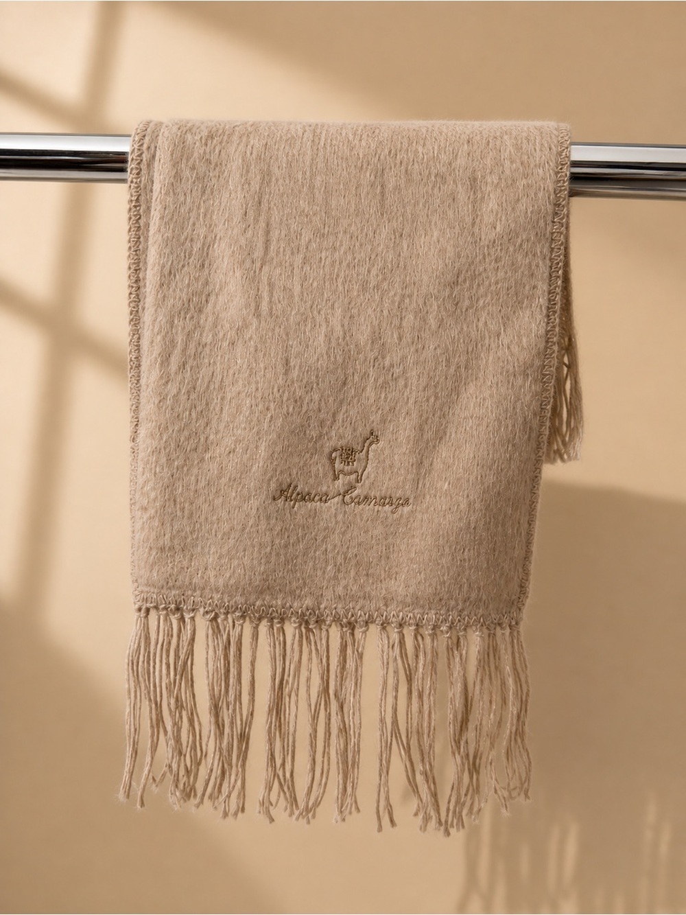 Alpaca Camargo Scarf Beige Fringe Soft Cozy Winter Wrap Neutral